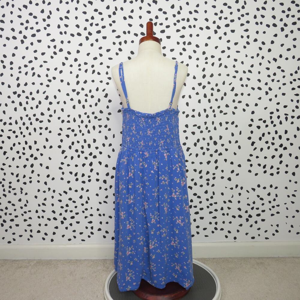 SO Blue Floral Print Smocked Bodice Sleeveless Girls Dress - Picture 3 of 7
